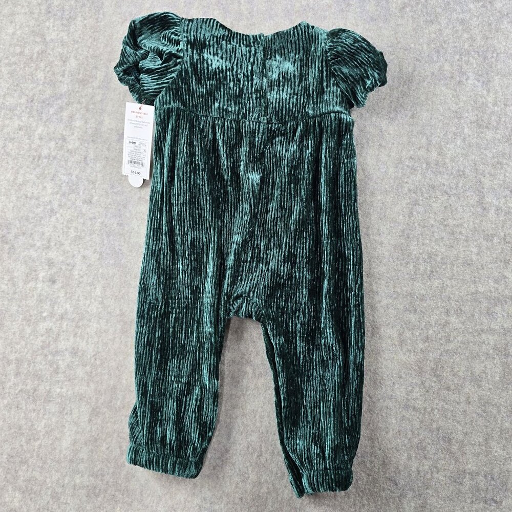 Cat & Jack Baby Green Velvet Textured Romper 6M - Picture 2 of 7